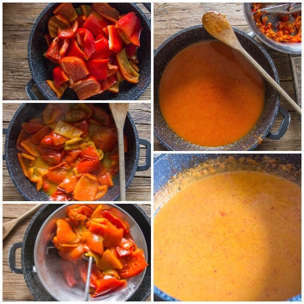 how to make pepper cream sauce cooked peppers, through a food mill, and mixed with cream