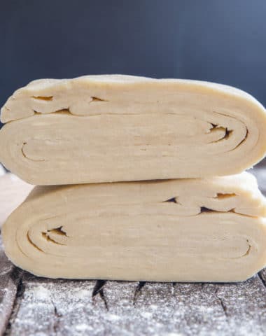 puff pastry cut in half stacked.