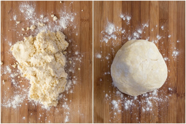 Dough moved to board and gentled kneaded to form a ball.