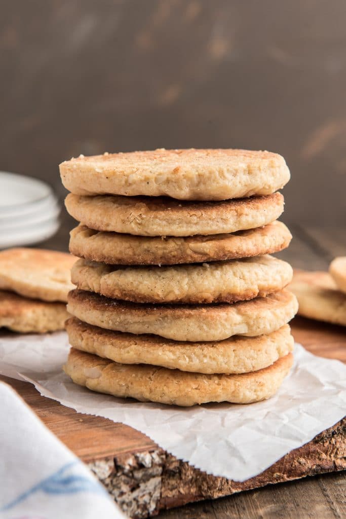 The cinnamon almond welsh cakes stacked.