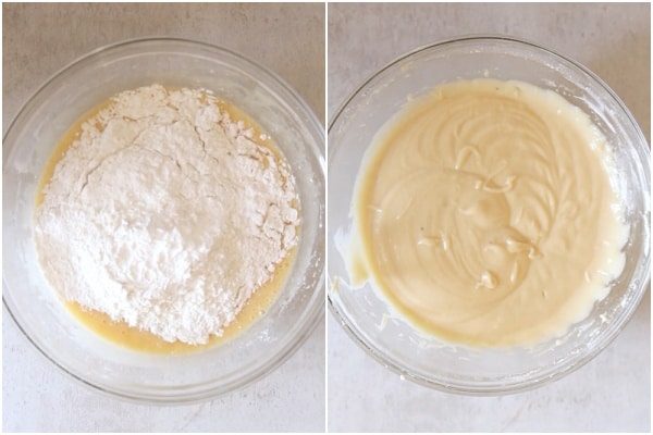 Dry ingredients added to make a smooth batter.