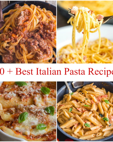 4 different pasta recipes, bolognese, carbonara, crepe red sauce & easy tomato sauce.